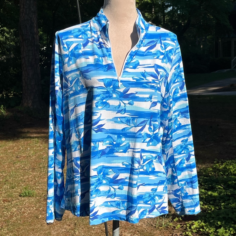 IBKUL Golf ⛳️ Zip Up Performance Top, XL, EUC, Blue Print